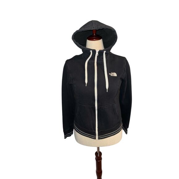 North Face women’s black and white hooded zip up sweatshirt sz m - Picture 2 of 6